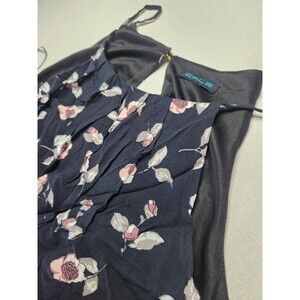 CALS Navy Pink White Floral Halter Mini Dress Sleeveless Strappy Rayon Sz L #029